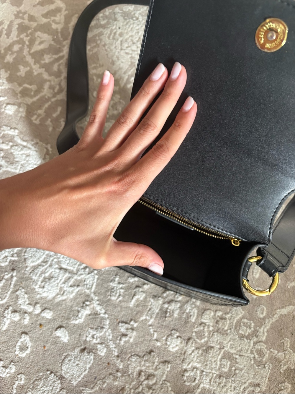 JW PEI Fae Black Croc-Embossed Mini Crossbody with Gold Accents and two handles - Picture 6 of 7